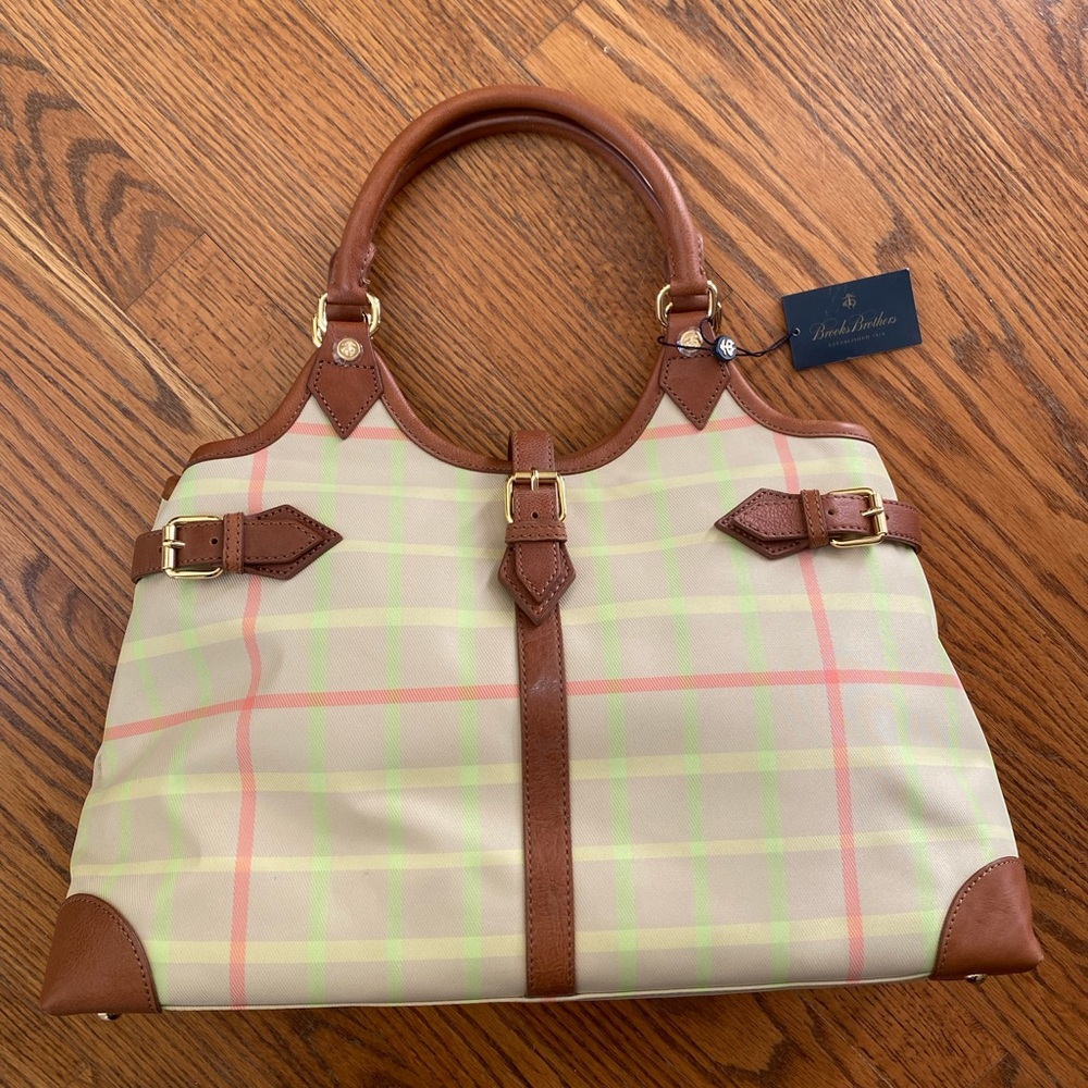 Brooks Brothers Plaid Leather Trim Bag NWT